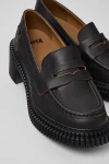 Camper Pix London Leather Heeled Loafer In Brass, Women's At Urban Outfitters In Black