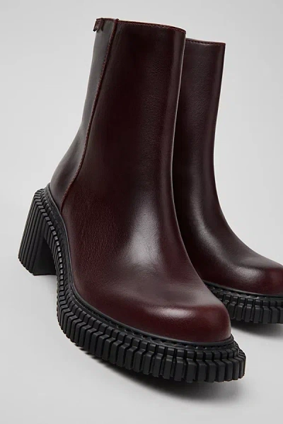 Camper Pix London Leather Zip-up Boot In Maroon, Women's At Urban Outfitters In Burgundy