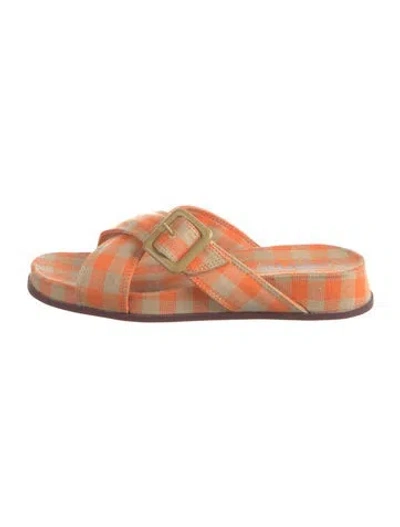 Pre-owned Camper Plaid Print Slides In Orange