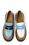 Camper Platform Penny Loafer In Brown/blue Multi