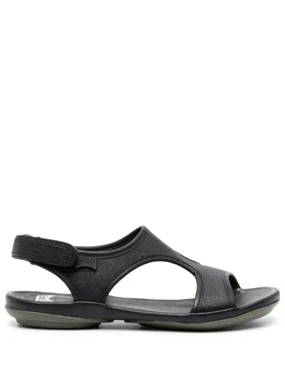 Camper Right Leather Flat Sandals In Black