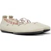 Camper Right Nina Lace-up Leather Ballet Flats In White