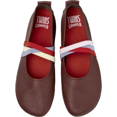 Camper Right Nina Twins Mismatch Ballerina Flat In Burgundy