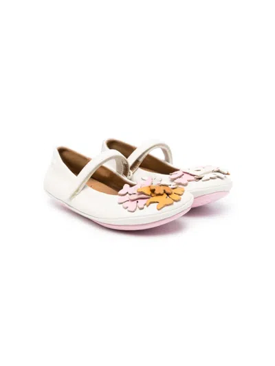 Camper Kids' Right Twins Floral-appliqué Ballerinas In White