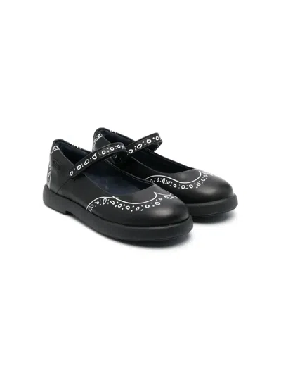 Camper Kids' Touch Strap Fastening Ballerina Shoes In Black