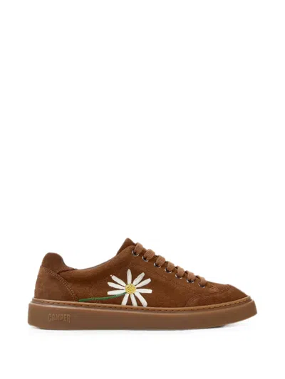 Camper Runner Twentyfive Floral-embroidered Sneakers In Brown