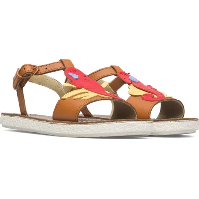 Camper Kids' Sandals For Girls In Brown,red,yellow
