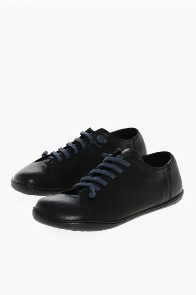 Camper Solid Color Leather Low-tone Sneakers In Black