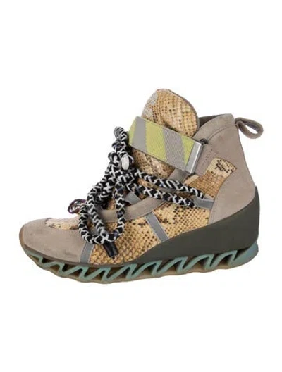 Pre-owned Camper Suede Printed Wedge Sneakers In Neutral