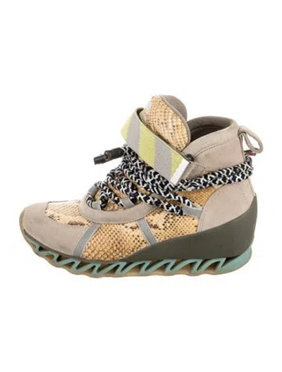 Pre-owned Camper Suede Printed Wedge Sneakers In Neutrals