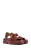 Camper Tasha Ankle Strap Wedge Sandal In Burgundy