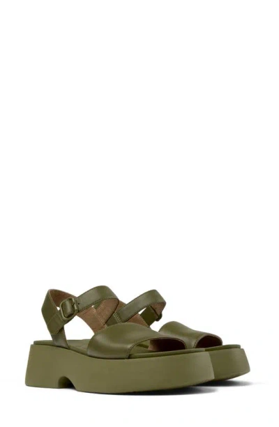 Camper Tasha Ankle Strap Wedge Sandal In Medium Green
