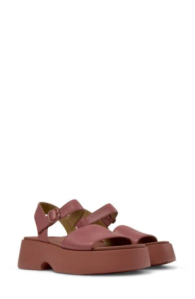 Camper Tasha Ankle Strap Wedge Sandal In Red
