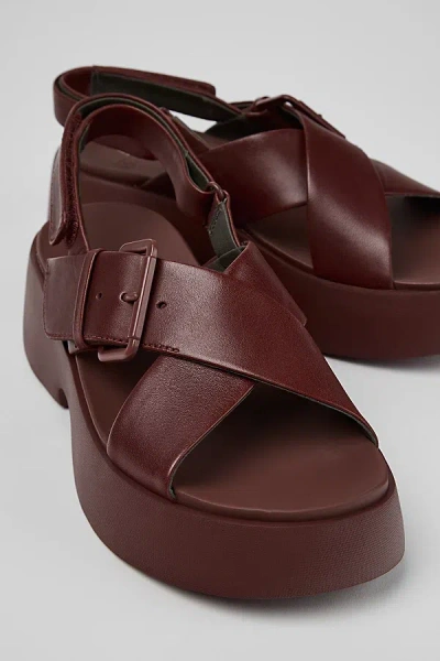 Camper Tasha Leather X-strap Sandal In Burgundy, Women's At Urban Outfitters
