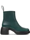 Camper Thelma Ii Leather Bootie In Dark Green, Women's At Urban Outfitters In Verde