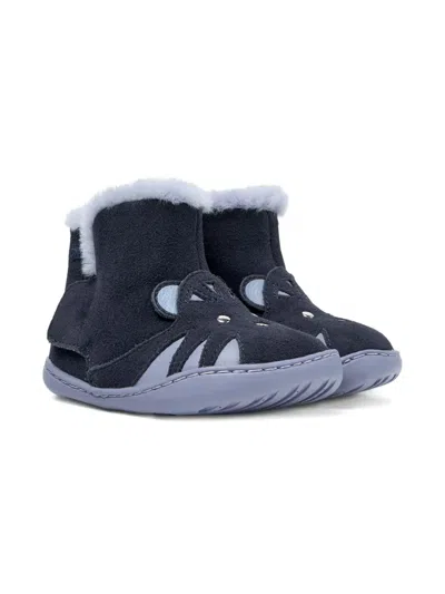 Camper Kids' Tiger-face Fur-trimmed Boots In Blue
