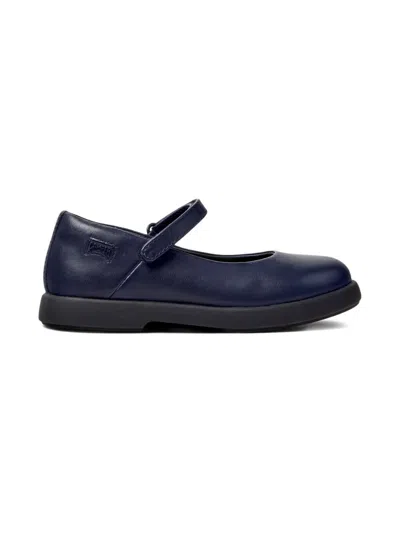 Camper Kids' Touch-strap Leather Ballerinas In Blue