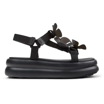 Camper Twins Flower-detail Touch-strap Sandals In Black