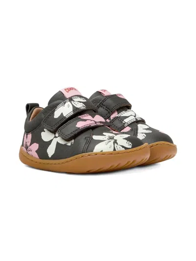 Camper Twins Floral-print Leather Sneakers In Black