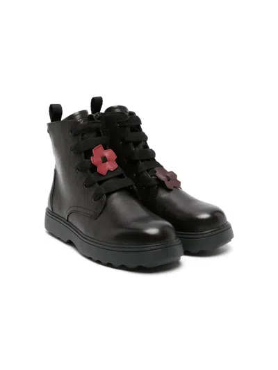 Camper Kids' Twins Leather Ankle Boots In 黑色