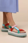 Camper Twins Multi Strappy Flatform Sandals In Green