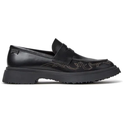 Camper Walden Embroidered Leather Loafers In Black