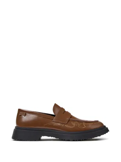 Camper Walden Embroidered Leather Loafers In Brown