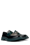 Camper Walden Twins Mismatched Colorblock Penny Loafers In Black And Dark Green