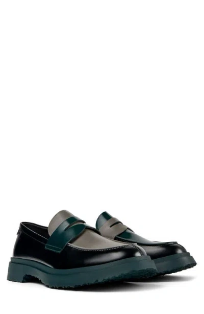 Camper Walden Twins Mismatched Colorblock Penny Loafers In Black And Dark Green