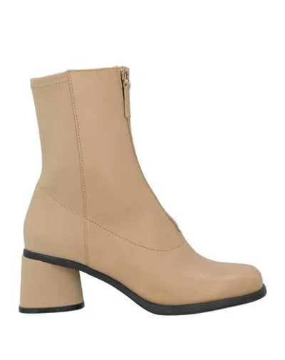 Camper Woman Ankle Boots Sand Size 7 Leather, Textile Fibers In Beige