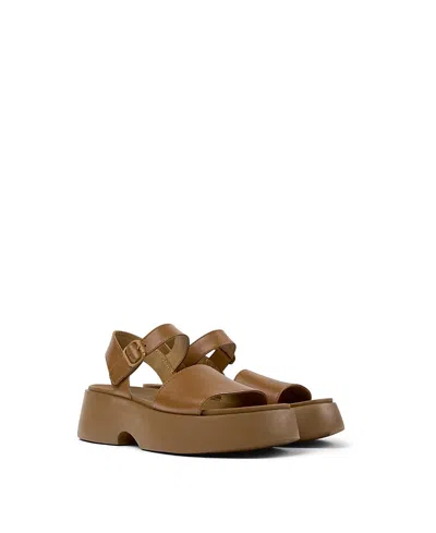 Camper Tasha Ankle Strap Wedge Sandal In Brown