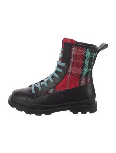 Pre-owned Camper Wool Patterned Combat Boots In Red