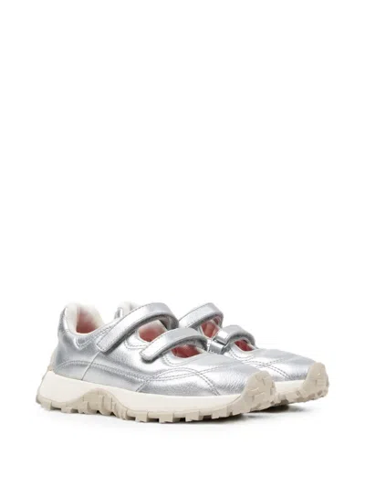 Camper-kids Kids' Drift Trail Touch-strap Leather Sneakers In Silver