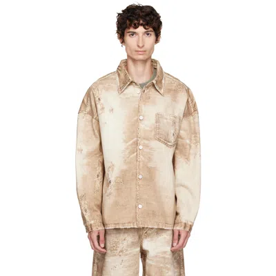 Camperlab Beige Corduroy Print Denim Shirt In Sand