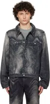 Camperlab Swirl-print Denim Jacket In Black-grey