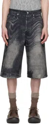 Camperlab Abstract-print Denim Shorts In Black-grey