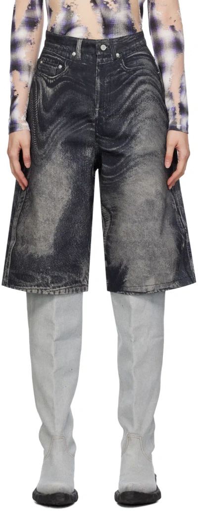 Camperlab Black & Grey Printed Denim Shorts In Multicolor