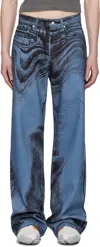 Camperlab Blue & Black Distorted Print Denim Jeans In Dark Blue-black
