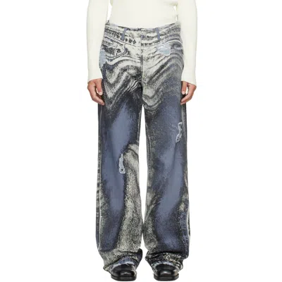 Camperlab Blue Distorted Print Distressed Denim Jeans In Multi