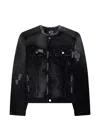 Camperlab Distorted-print Distressed Denim Jacket In Black
