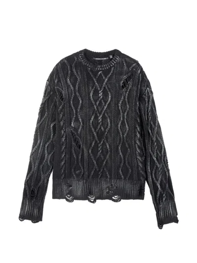 Camperlab Distressed Cable-knit Sweater In Black