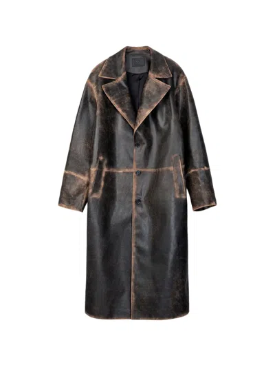Camperlab Distressed Leather Coat In Brown