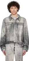 Camperlab Gray Paint Print Denim Jacket In Faded Black