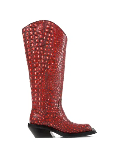 Camperlab Quetal Embossed Square Toe Boots In Red
