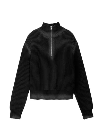 Camperlab Ribbed-knit Quarter-zip Sweater In Black