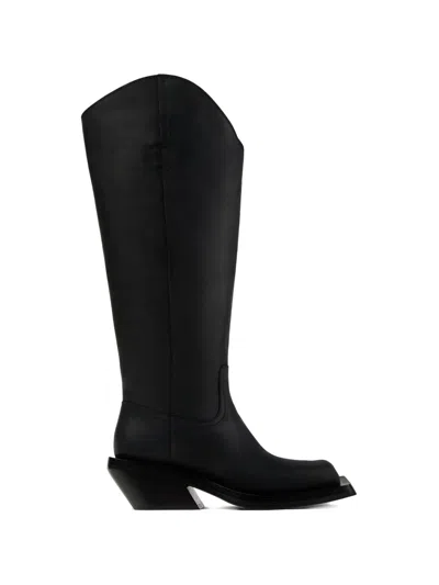 Camperlab Square Toe Leather Boots In Black