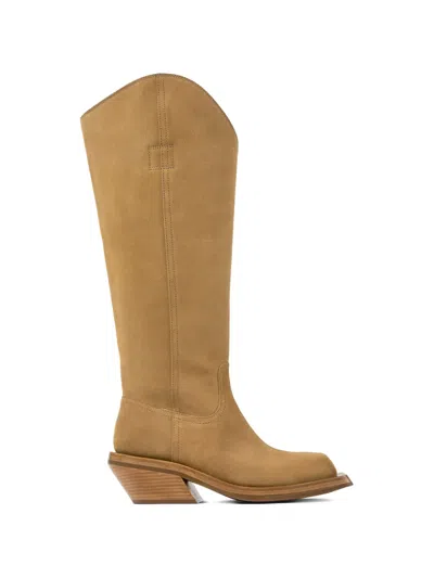 Camperlab Square Toe Suede Boots In Brown