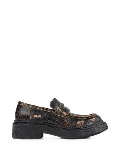 Camperlab Vamonos Crackled Leather Loafers In Black