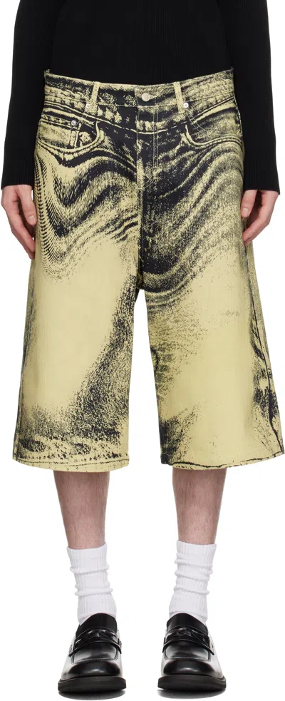 CAMPERLAB YELLOW & BLACK DISTORTED DENIM SHORTS