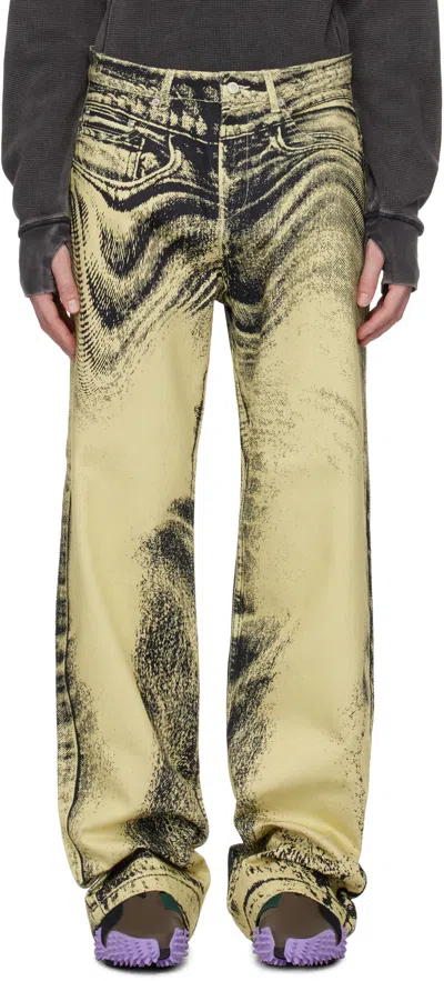 Camperlab Yellow & Black Distorted Print Denim Jeans In Yellow-black